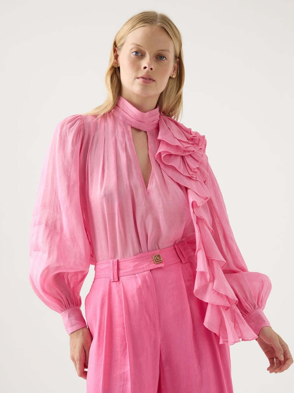 Aje Aura $350 Frilled Tied Silk Blend Blouse